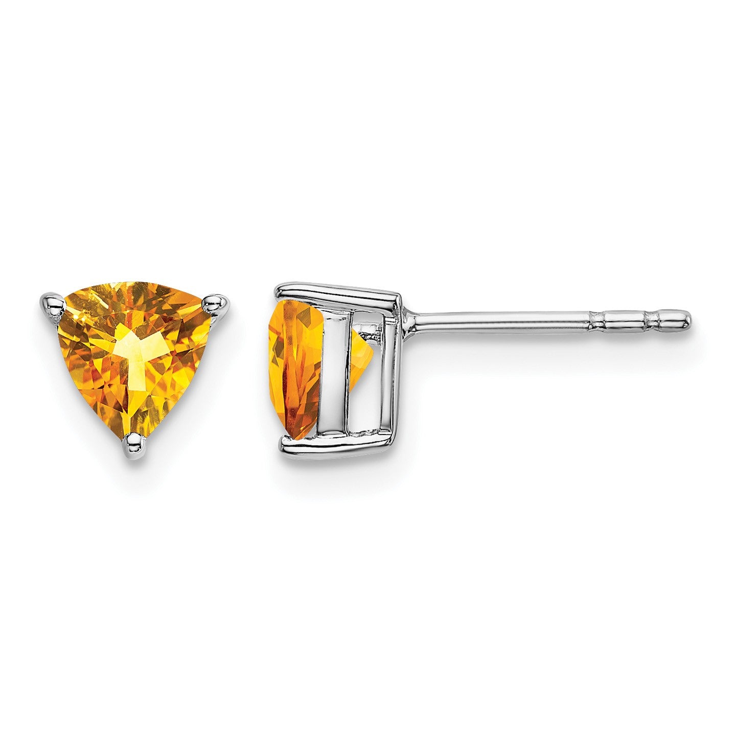 14k White Gold 5mm Trillion Citrine Post Earrings