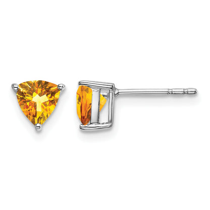 14k White Gold 5mm Trillion Citrine Post Earrings