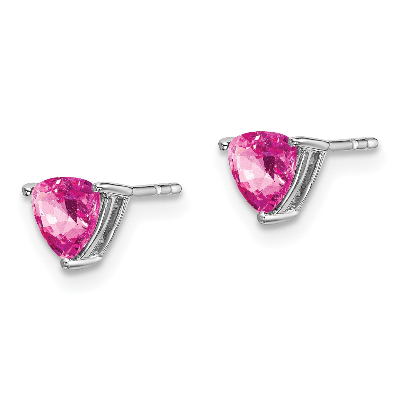 14k White Gold 5mm Trillion Lab Created Pink Sapphire Post Earrings
