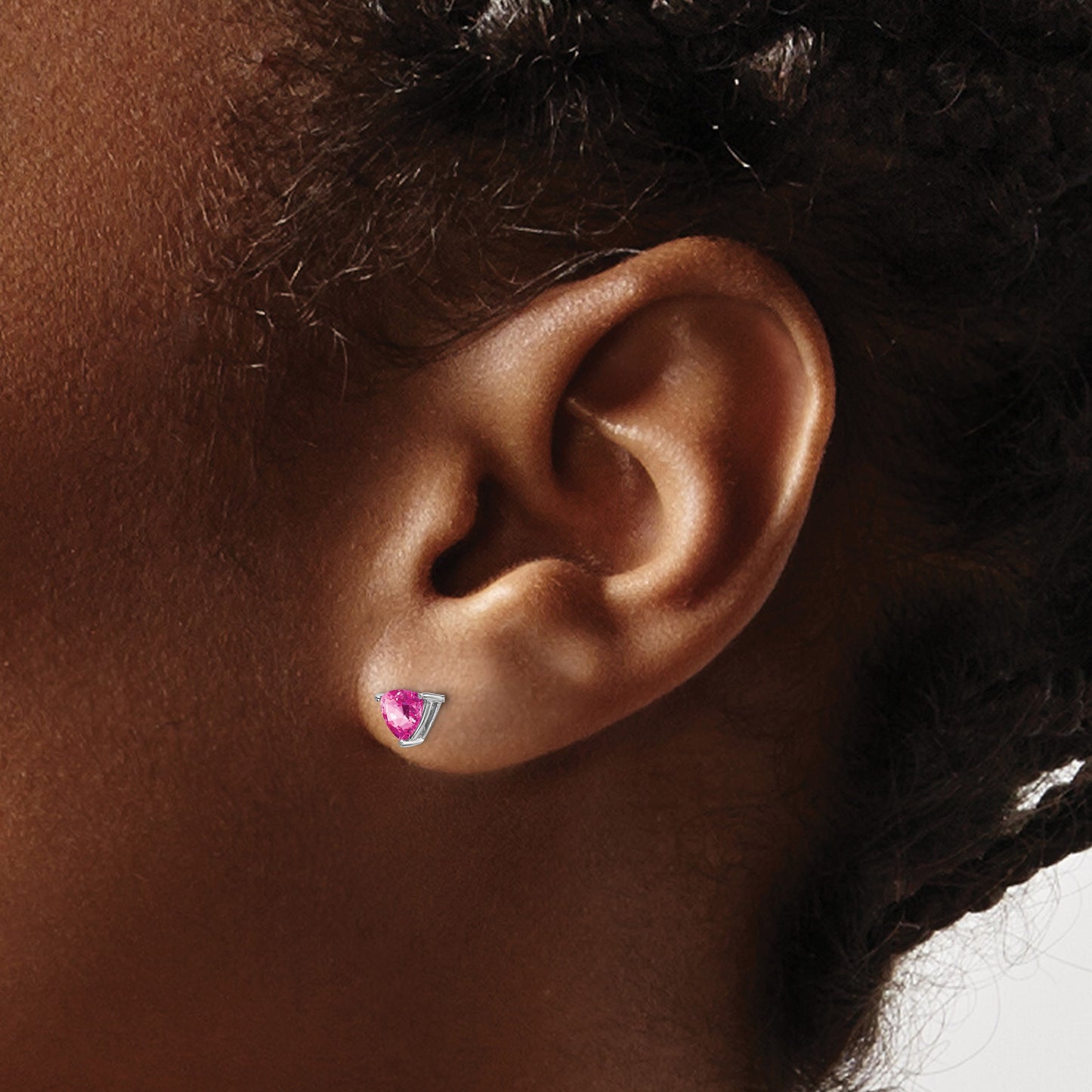 14k White Gold 5mm Trillion Lab Created Pink Sapphire Post Earrings