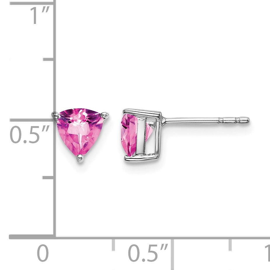 14k White Gold 5mm Trillion Lab Created Pink Sapphire Post Earrings