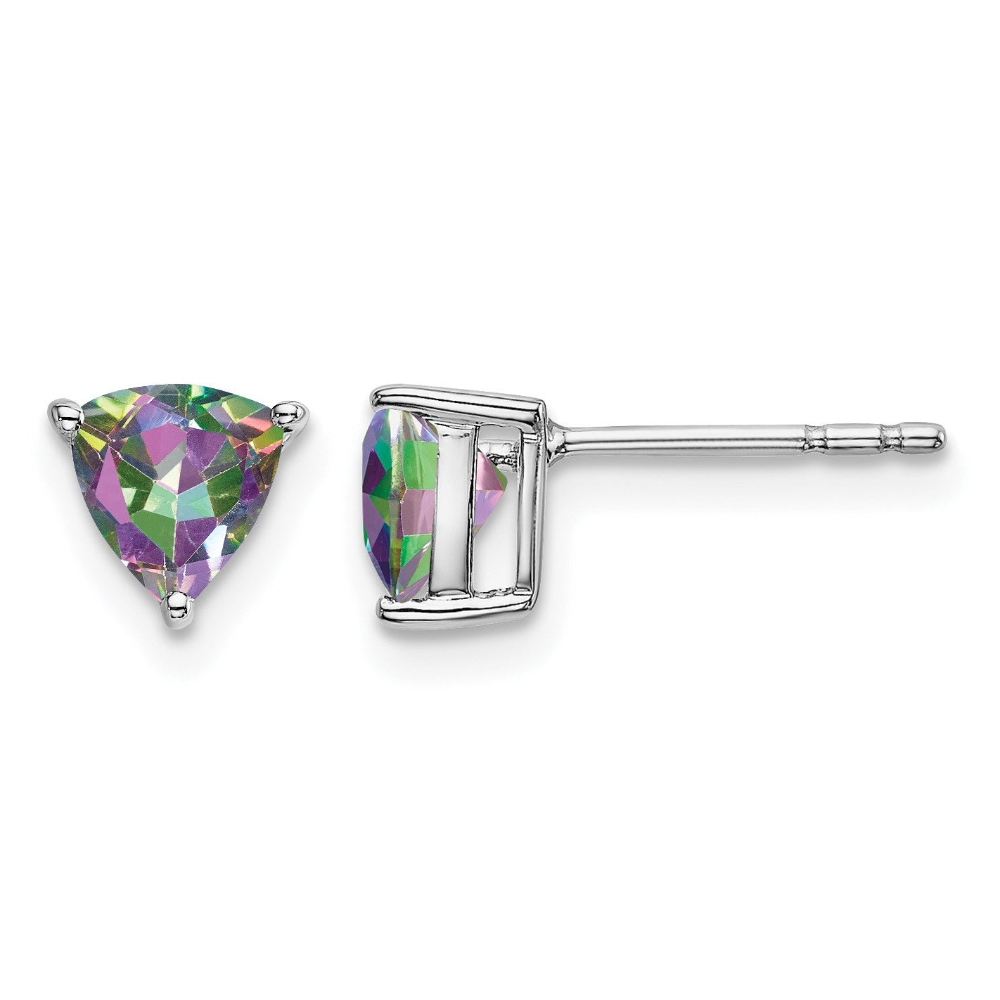 14k White Gold 5mm Trillion Mystic Fire Topaz Post Earrings