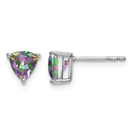 14k White Gold 5mm Trillion Mystic Fire Topaz Post Earrings