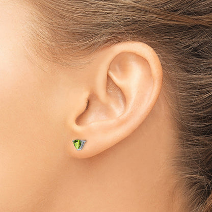 14k White Gold 5mm Trillion Peridot Post Earrings