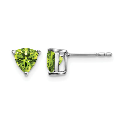 14k White Gold 5mm Trillion Peridot Post Earrings