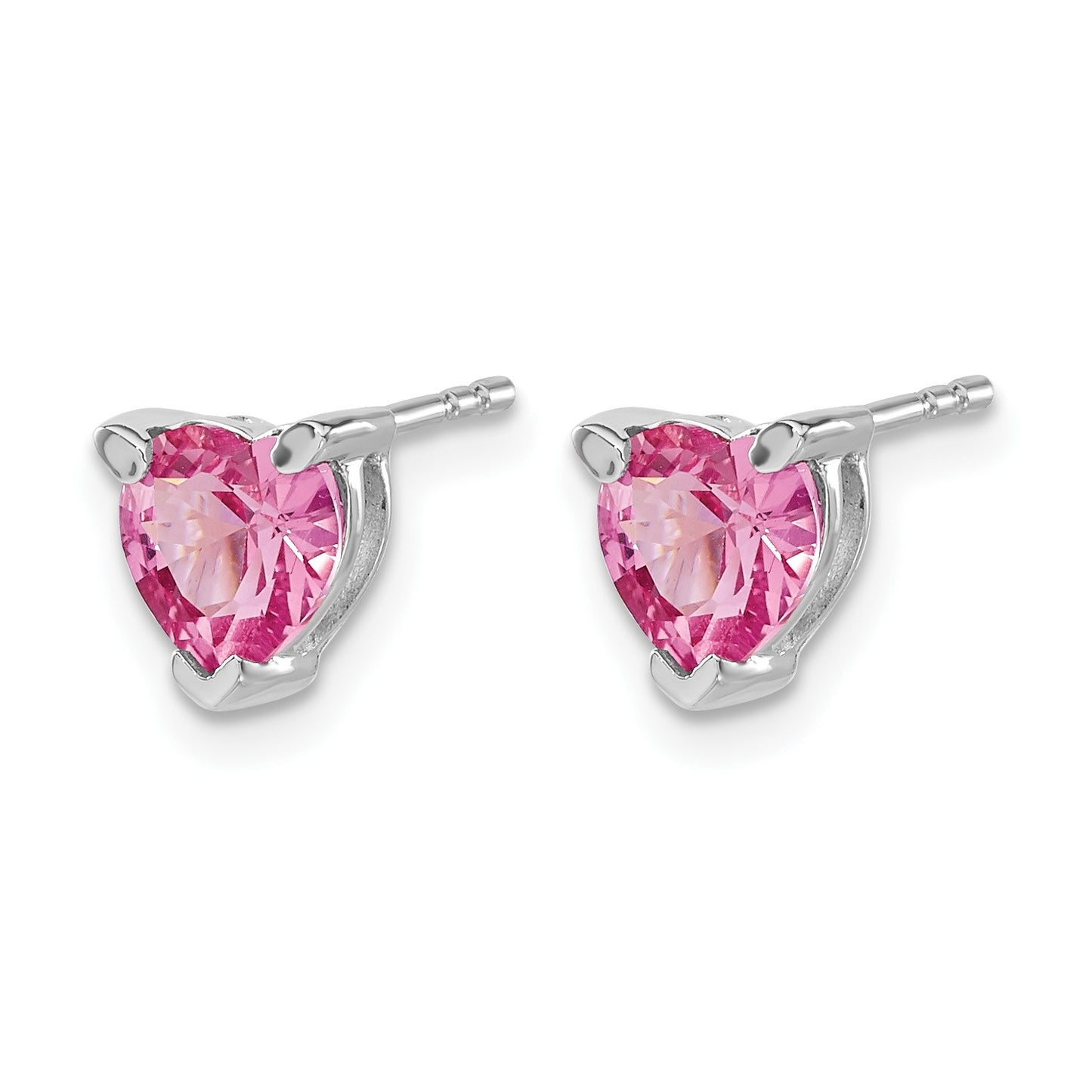 14k White Gold 6mm Heart Lab Created Pink Sapphire Post Earrings