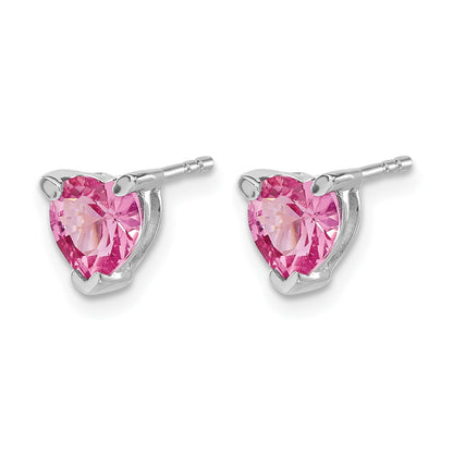 14k White Gold 6mm Heart Lab Created Pink Sapphire Post Earrings