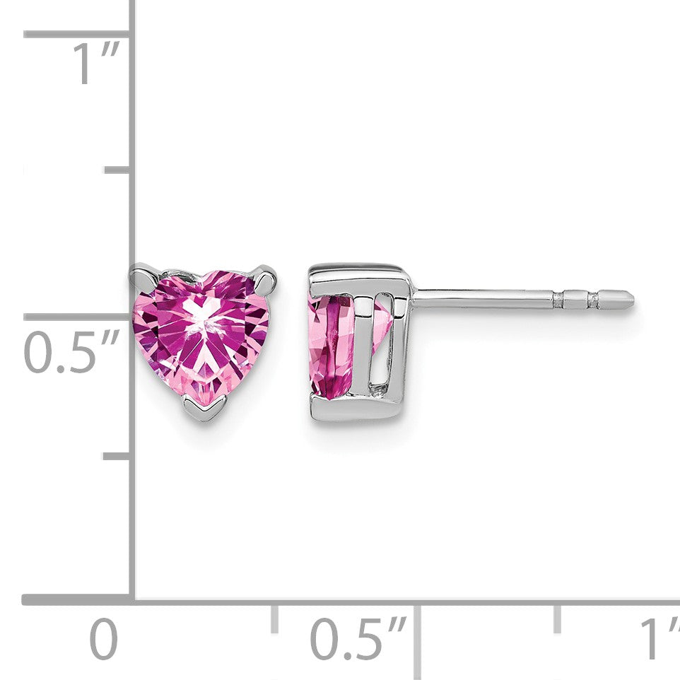 14k White Gold 6mm Heart Lab Created Pink Sapphire Post Earrings