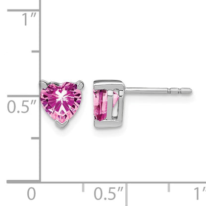 14k White Gold 6mm Heart Lab Created Pink Sapphire Post Earrings