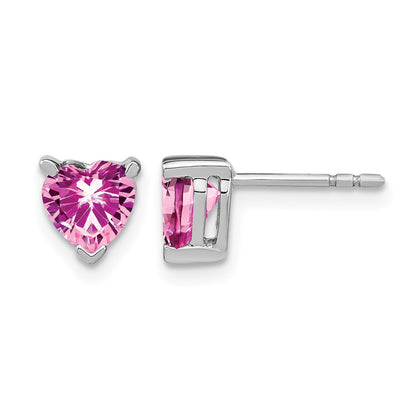 14k White Gold 6mm Heart Lab Created Pink Sapphire Post Earrings