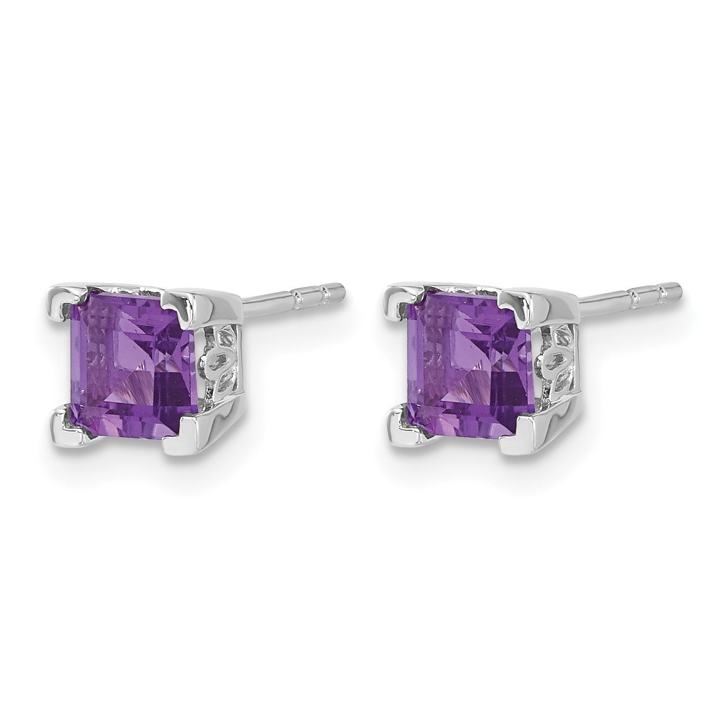 14k White Gold 5mm Square Amethyst Post Earrings