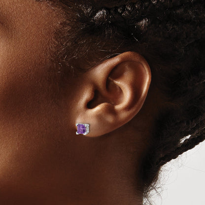 14k White Gold 5mm Square Amethyst Post Earrings