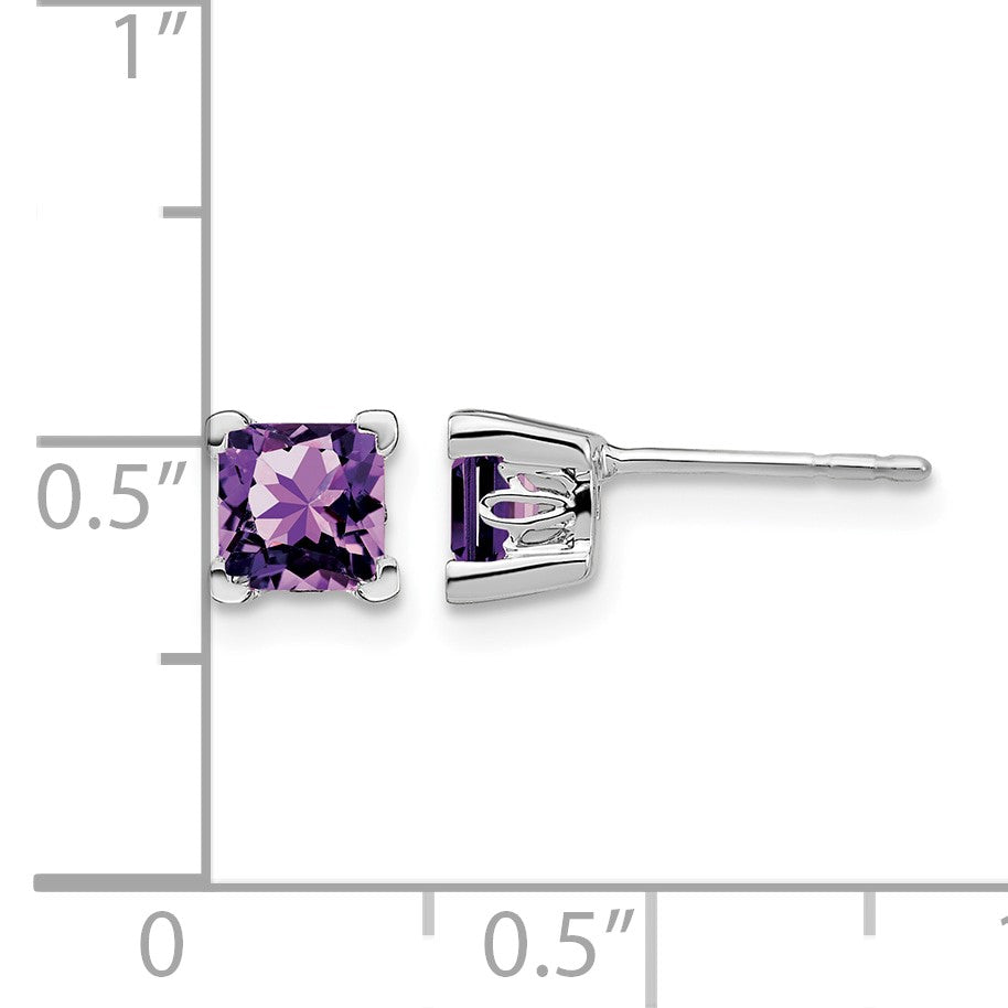14k White Gold 5mm Square Amethyst Post Earrings