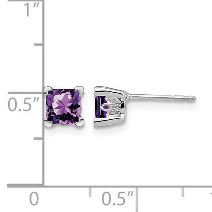 14k White Gold 5mm Square Amethyst Post Earrings