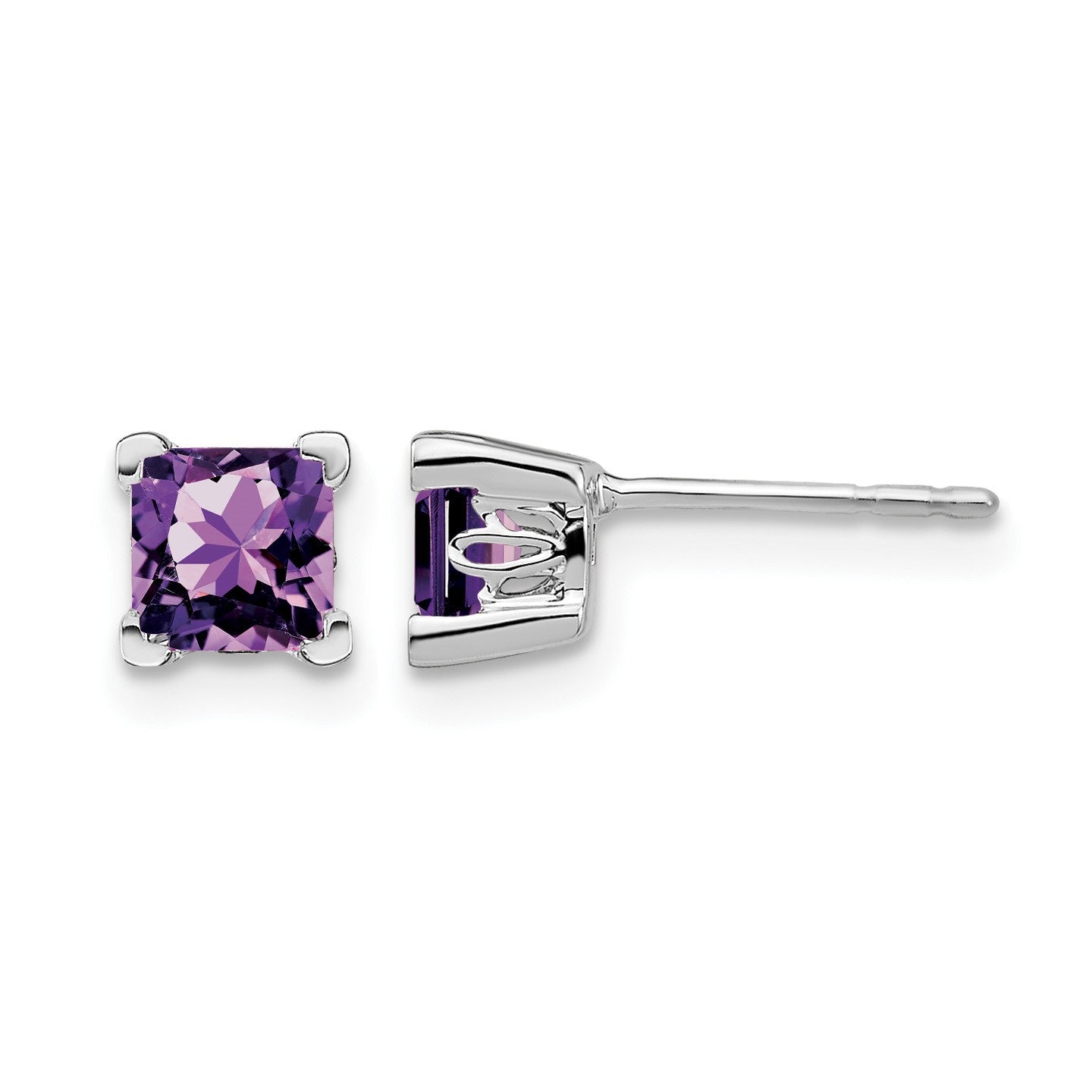 14k White Gold 5mm Square Amethyst Post Earrings