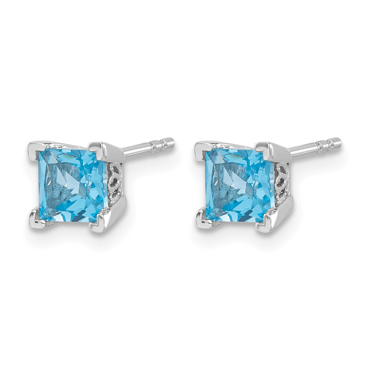 14k White Gold 5mm Square Blue Topaz Post Earrings