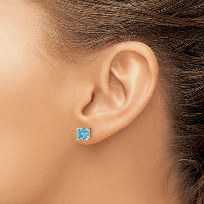 14k White Gold 5mm Square Blue Topaz Post Earrings