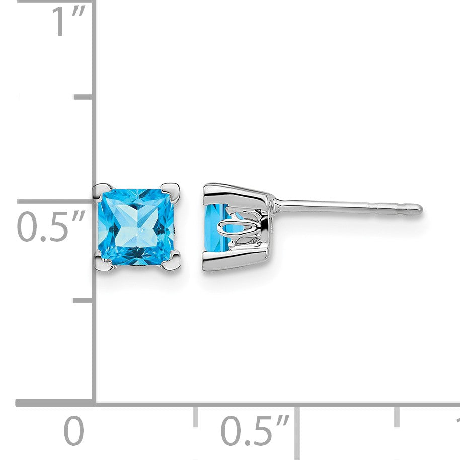 14k White Gold 5mm Square Blue Topaz Post Earrings