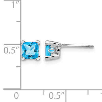 14k White Gold 5mm Square Blue Topaz Post Earrings