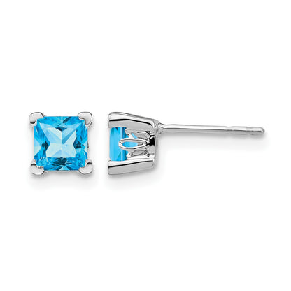 14k White Gold 5mm Square Blue Topaz Post Earrings