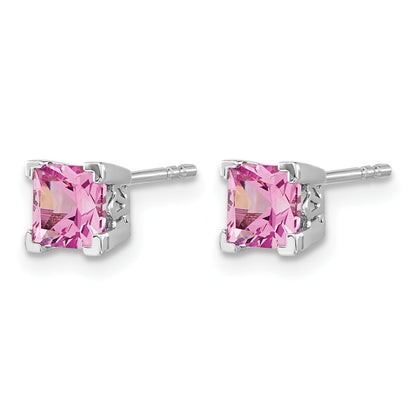 14k White Gold 5mm Princess Lab Created Pink Sapphire Post Earrings