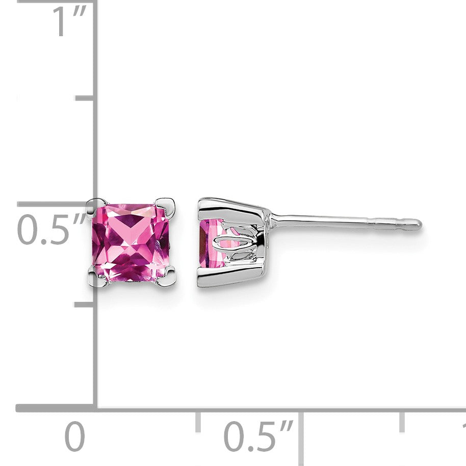 14k White Gold 5mm Princess Lab Created Pink Sapphire Post Earrings
