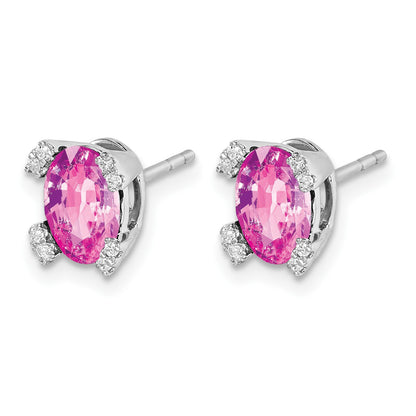 14k White Gold 7x5mm Oval Lab Created Pink Sapphire and Diamond Post Earrings