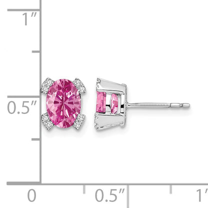 14k White Gold 7x5mm Oval Lab Created Pink Sapphire and Diamond Post Earrings