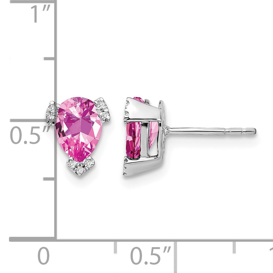 14k White Gold 7x5mm Pear Lab Created Pink Sapphire and Diamond Post Earrings