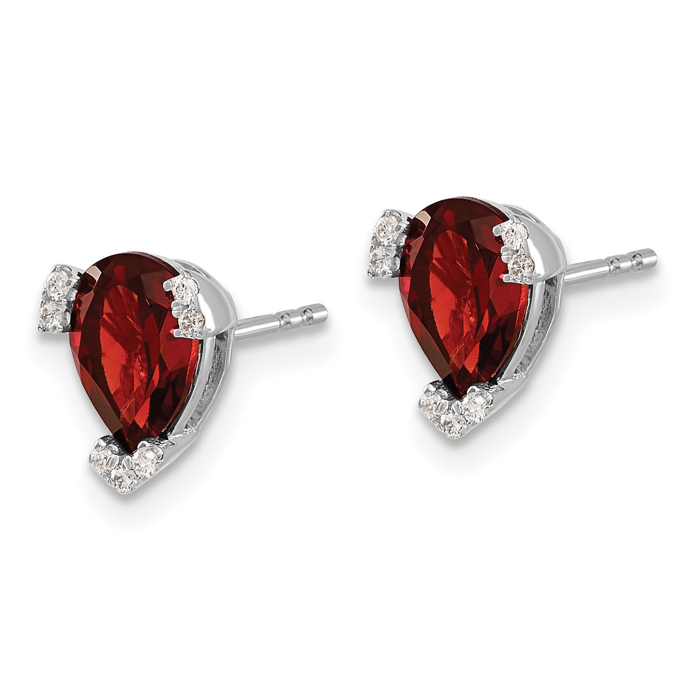 14k White Gold 7x5mm Pear Garnet and .05 carat Diamond Post Earrings