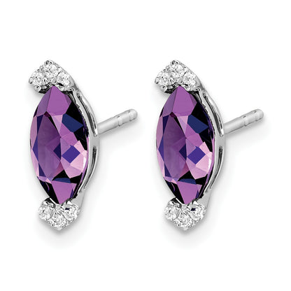 14k White Gold 8x4mm Marquise Amethyst and .05 carat Diamond Post Earrings