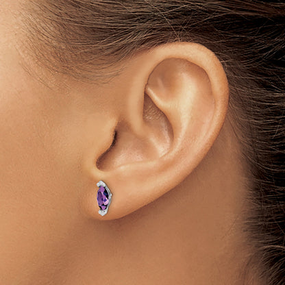 14k White Gold 8x4mm Marquise Amethyst and .05 carat Diamond Post Earrings