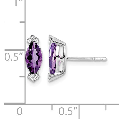 14k White Gold 8x4mm Marquise Amethyst and .05 carat Diamond Post Earrings