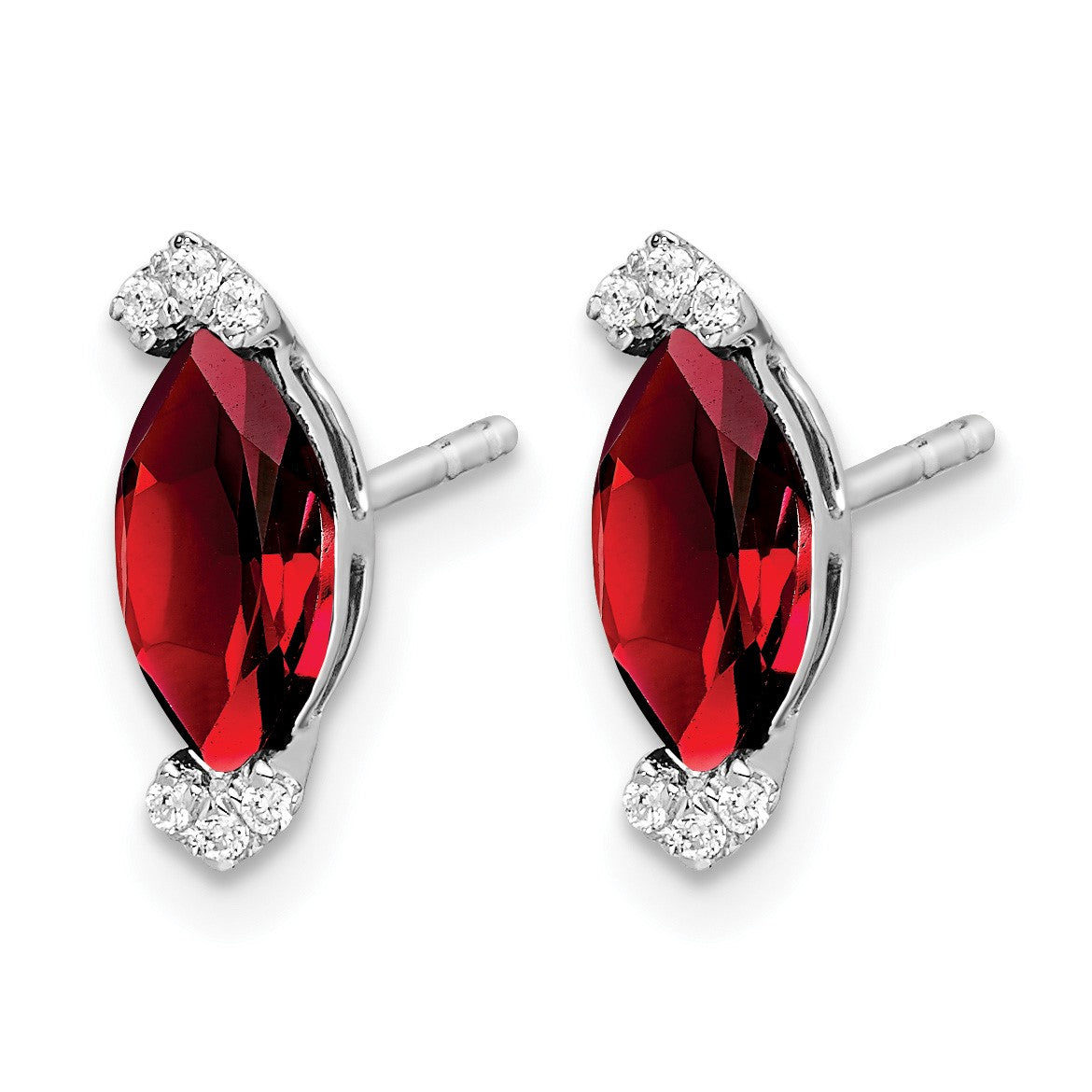 14k White Gold 8x4mm Marquise Garnet and .05 carat Diamond Post Earrings