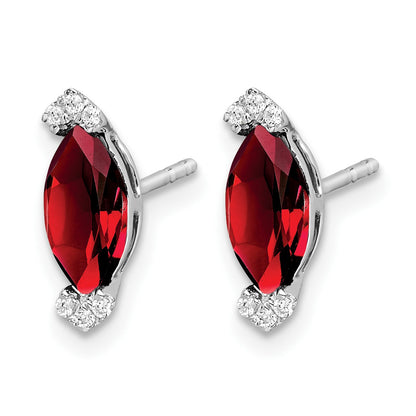 14k White Gold 8x4mm Marquise Garnet and .05 carat Diamond Post Earrings