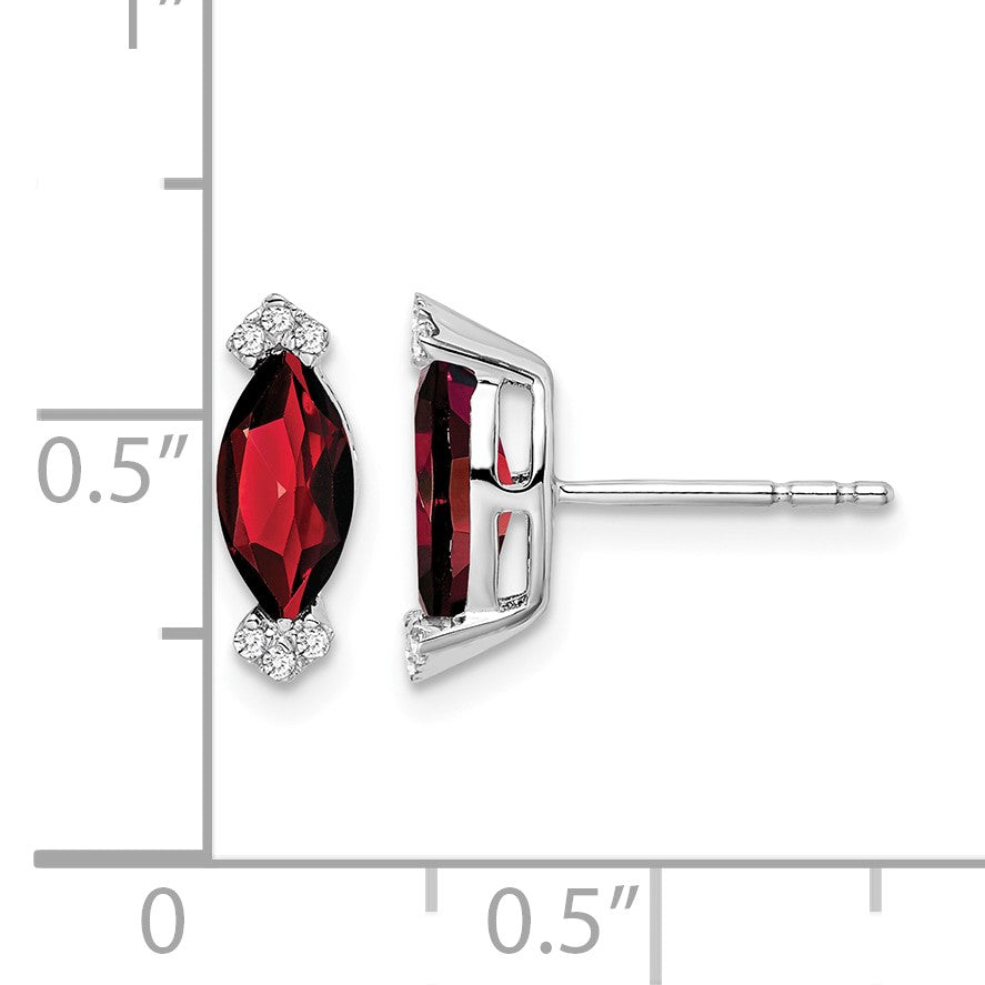 14k White Gold 8x4mm Marquise Garnet and .05 carat Diamond Post Earrings
