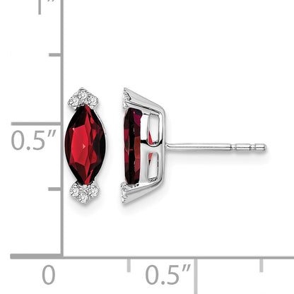 14k White Gold 8x4mm Marquise Garnet and .05 carat Diamond Post Earrings