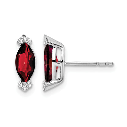 14k White Gold 8x4mm Marquise Garnet and .05 carat Diamond Post Earrings