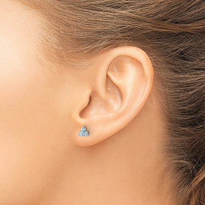 14k White Gold 3-stone Round Blue Topaz Triangle Post Earrings