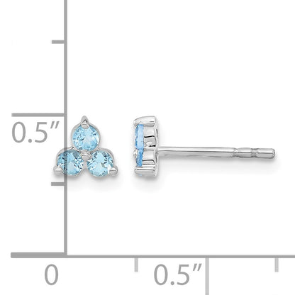 14k White Gold 3-stone Round Blue Topaz Triangle Post Earrings