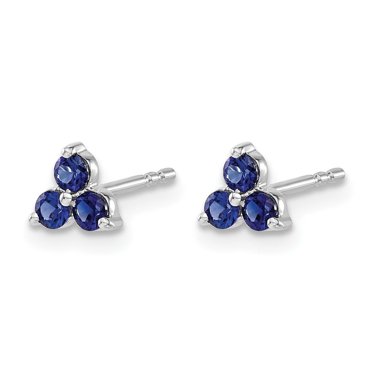 14k White Gold 3-stone Lab Created Sapphire Triangle Post Earrings