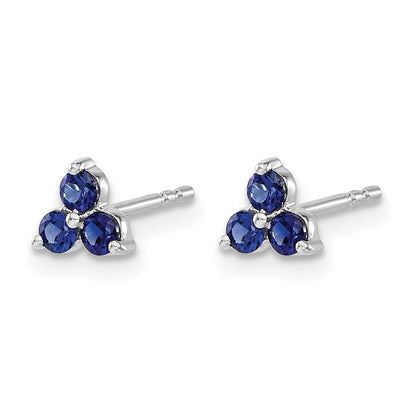 14k White Gold 3-stone Lab Created Sapphire Triangle Post Earrings
