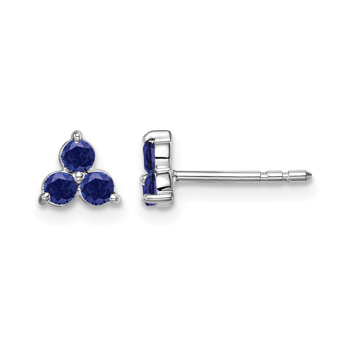 14k White Gold 3-stone Lab Created Sapphire Triangle Post Earrings