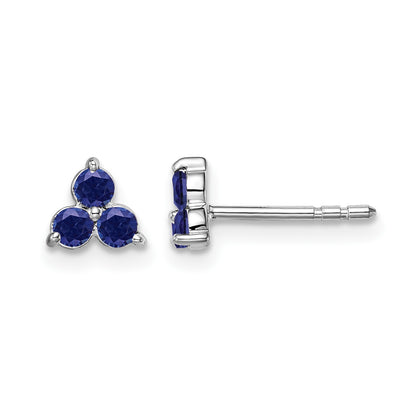 14k White Gold 3-stone Lab Created Sapphire Triangle Post Earrings