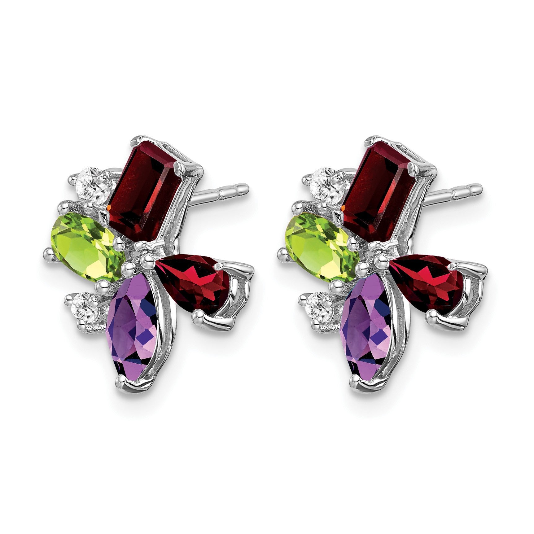 14k White Gold Amethyst/Peridot/Garnet/Diamond Post Earrings