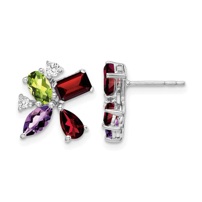 14k White Gold Amethyst/Peridot/Garnet/Diamond Post Earrings