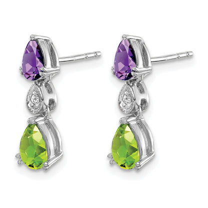 14k White Gold Pear Amethyst/Peridot and Diamond Post Earrings