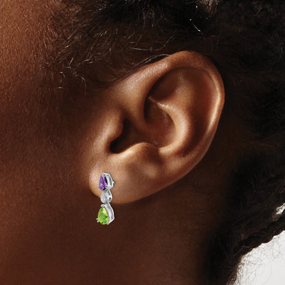 14k White Gold Pear Amethyst/Peridot and Diamond Post Earrings