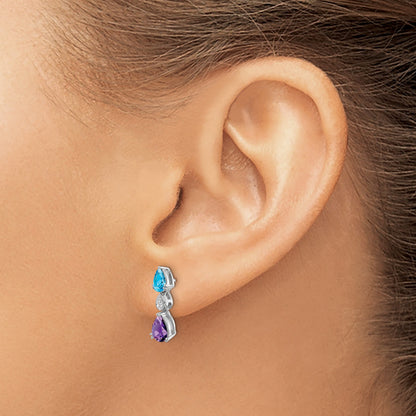 14k White Gold Pear Blue Topaz/Amethyst and Diamond Post Earrings