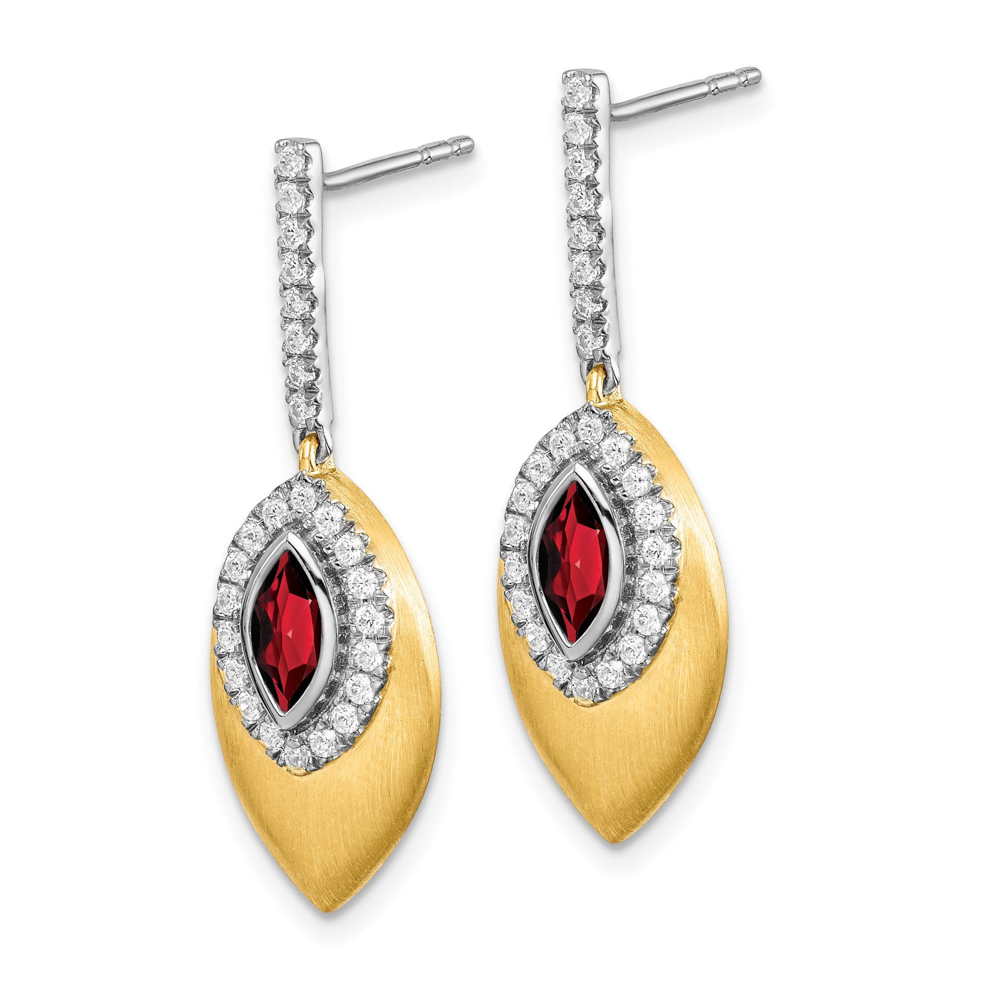14k Two-tone 6x3mm Marquise Garnet and .31 carat Diamond Dangle Post Earrings